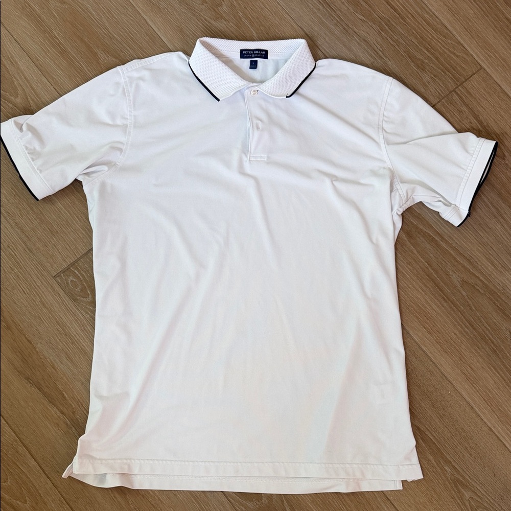 Peter Millar Polo - white with Navy Trim Sz L